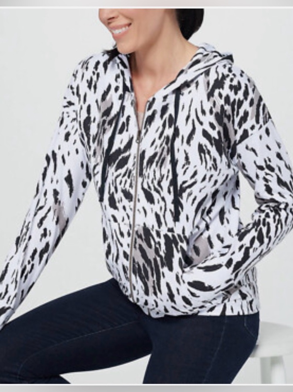 Seed To Style Organic Cotton Black & White Printed Zip Hoodie